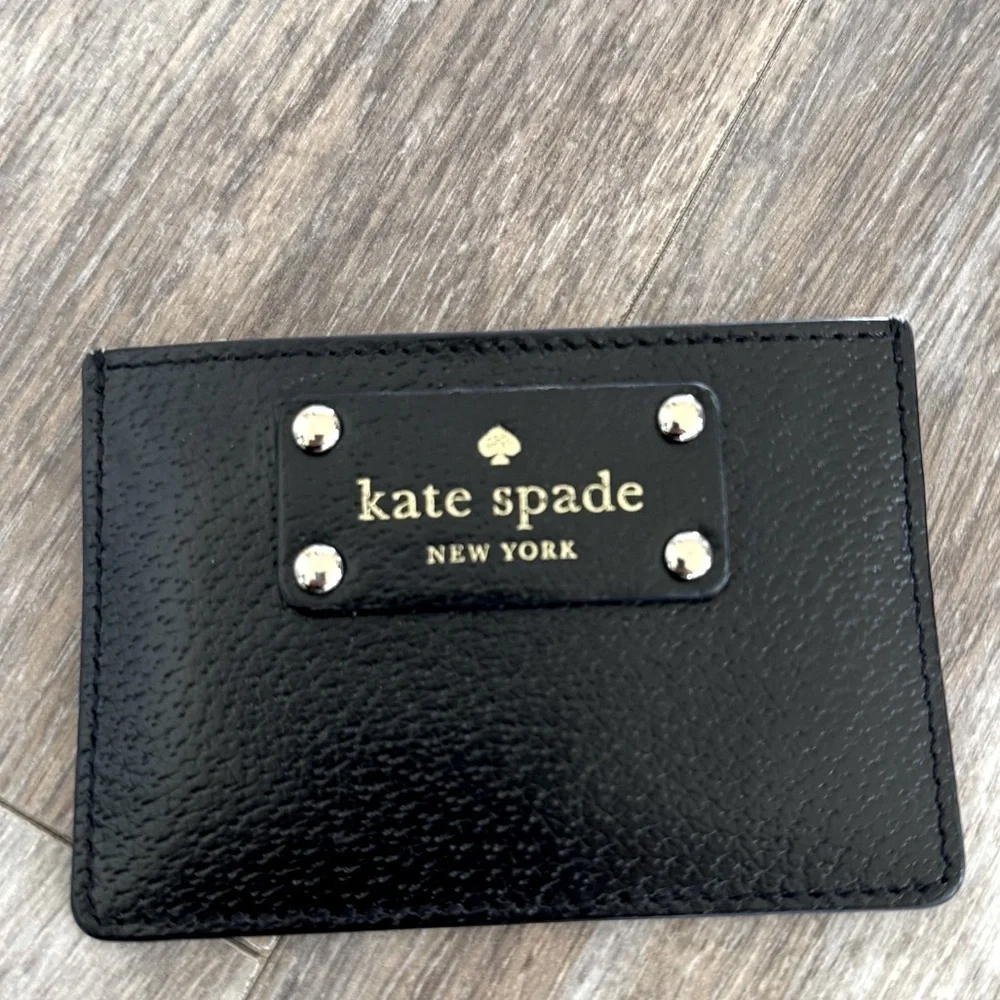 Kate Spade Black Pebbled Leather Card Holder Wallet - Pink Interior